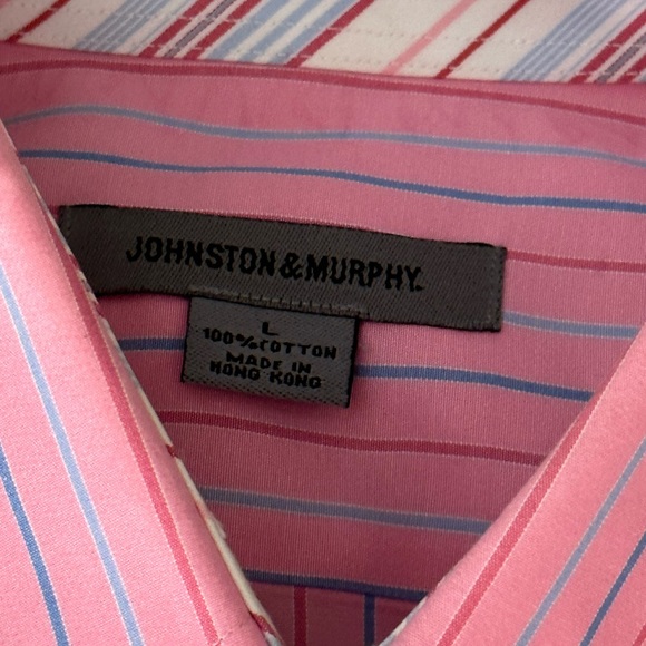 Johnston and Murphy Size Large Pink Striped Dress Shirt - Picture 2 of 3